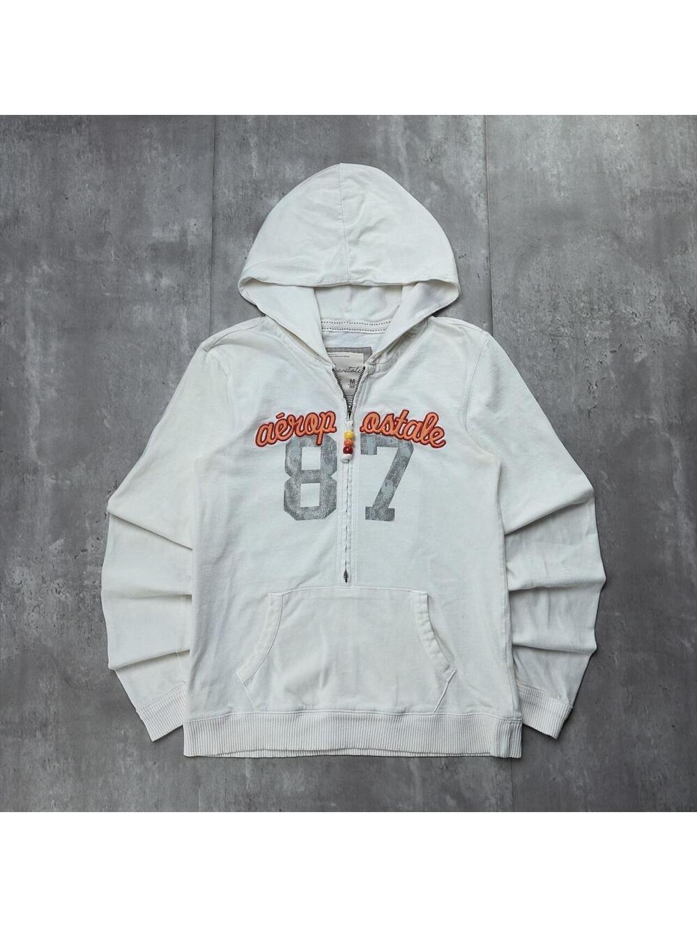 Y2K White Aeropostale Grunge Skater Half Zip Hoodie